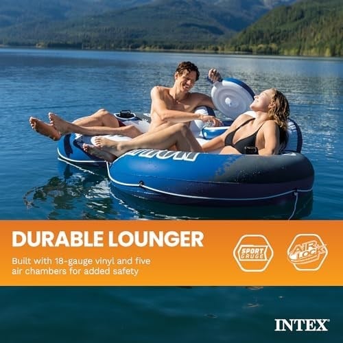 Intex River Run II Şişme 2 Kişilik Havuz Tüpü Şamandıra Ekli Soğutucu ve Onarım Kiti ile