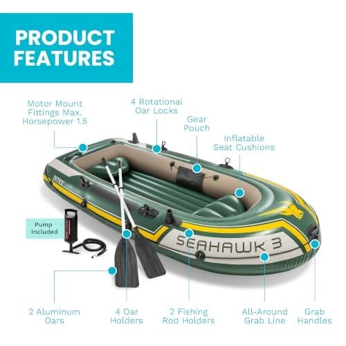 INTEX Seahawk Şişme Bot Serisi: Deluxe Tekne Kürekleri ve Yüksek Çıkışlı Pompa İçerir - SuperStrong PVC - Olta Tutucular - Kaynaklı Kürek Kilitleri - Ağır Hizmet Tipi Kepçe Kolu
