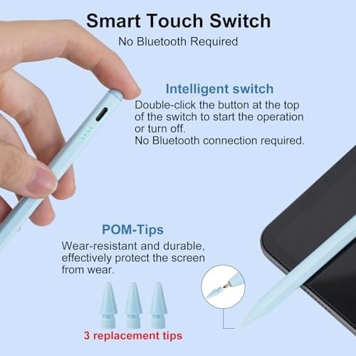 iPad 9. ve 10. Nesil için Stylus Kalem, Apple Pencil 2. Nesil, Apple Pen iPad Kalem iPad Kalem iPad Pro 11 ve 12.9 inç, iPad Air 5. /4/3. Nesil, iPad 6/7/8. Nesil, iPad Mini 5/6. Nesil (Mavi)
