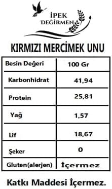 İpek Değirmen Glutensiz Kırmızı Mercimek Unu, 2 Kg, Aile Boyu, Saf
