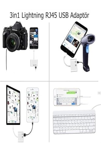 Iphone 7 8 X 11 11 Pro 12 13 13 14 Pro Max ile uyumlu ve Ipad Uyumlu Usb Ethernet Lightning Şarj Adaptörü 3in1