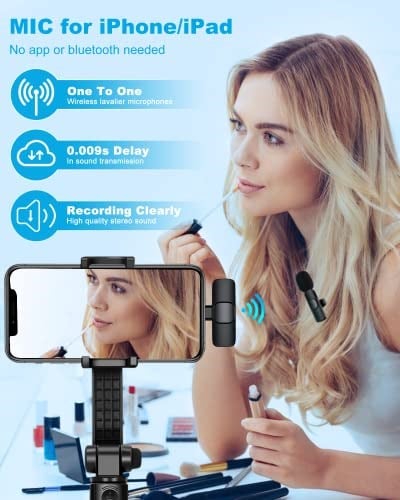 iPhone ile Uyumlu Kablosuz Yaka Mikrofon, Telefon Video Kaydı için Yaka Klipsli Mikrofon TikTok YouTube Canlı Yayın Vlog (Uygulama/Bluetooth Gerekmez)