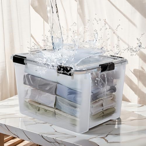 Iris Ohyama, 2li set hava geçirmez saklama kutusu – All-Weather AT-LD – plastik, şeffaf, 2 x 70 l, U 59 x G 39 x Y 38 cm