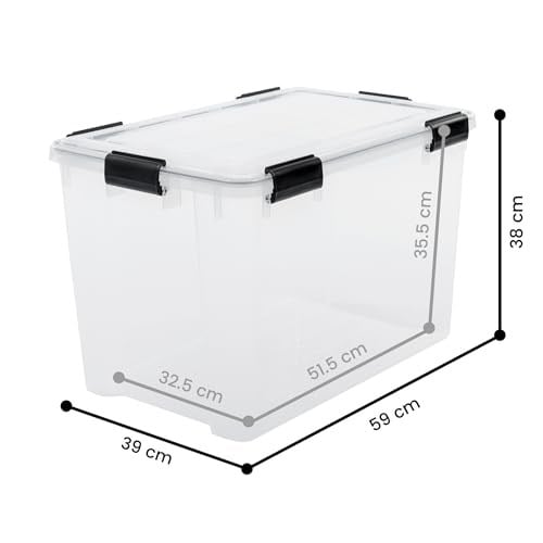 Iris Ohyama, 2li set hava geçirmez saklama kutusu – All-Weather AT-LD – plastik, şeffaf, 2 x 70 l, U 59 x G 39 x Y 38 cm