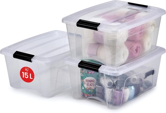 Iris Ohyama, 3lü set istiflenebilir saklama kutusu, klik kilitli – New Top Box NTB-15 – plastik, şeffaf, 3 x 15 l, U 39,5 x - Seçenekler: 3lü set, 4lü set, 6lı set, 6lı set., 5 litre, 15 Liter...