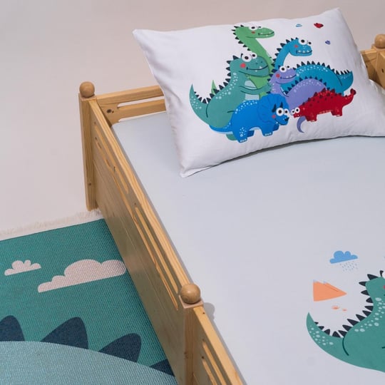 Itsy Bitsy Kids Dinotopia Pamuk Saten Çok Renkli Çocuk Çarşaf Seti 90x190cm