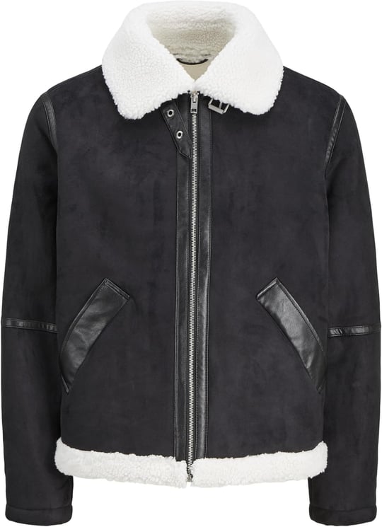 JACK & JONES JJCOLE AVIATOR JACKET Erkek Mont/Ceket Black Detail:ANTIQUE WHITE TEDDY L L