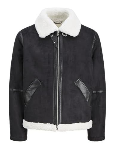 JACK & JONES JJCOLE AVIATOR JACKET Erkek Mont/Ceket Black Detail:ANTIQUE WHITE TEDDY L L