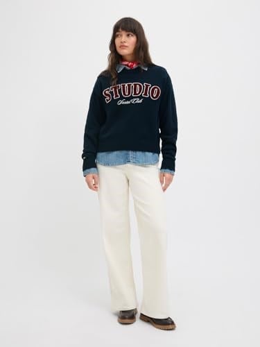 JACK & JONES JXBROOK CREW NECK KNIT Kadın Triko/Kazak Maritime Blue Detail:/Studio M