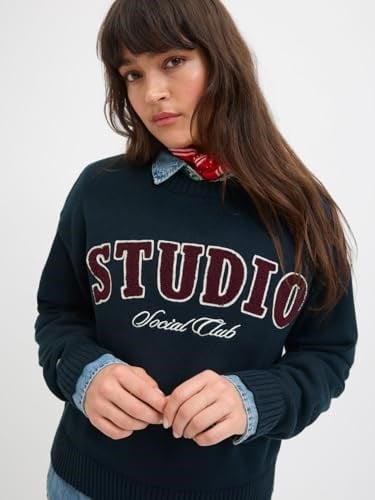 JACK & JONES JXBROOK CREW NECK KNIT Kadın Triko/Kazak Maritime Blue Detail:/Studio M