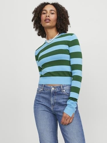 Jack & Jones Kadın Hakim Yaka Triko Uzun Kollu Jjxx Jxvalentina Soft Stripe Crop Knit Sn