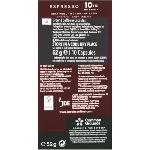 JACOBS - Espresso 10 Intenso - Yüksek Yoğunluk - Güçlü ve Yoğun - Espresso Kapsülleri - 10 alüminyum kapsül