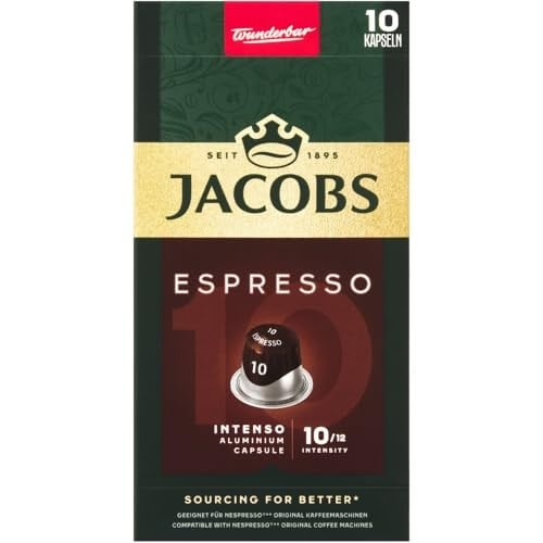 JACOBS - Espresso 10 Intenso - Yüksek Yoğunluk - Güçlü ve Yoğun - Espresso Kapsülleri - 10 alüminyum kapsül