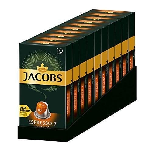 JACOBS - Espresso 7 Classico - Orta Yoğunluk - Dengeli ve Meyvemsi - Espresso Kapsülleri - 10 alüminyum kapsül x 10 Adet