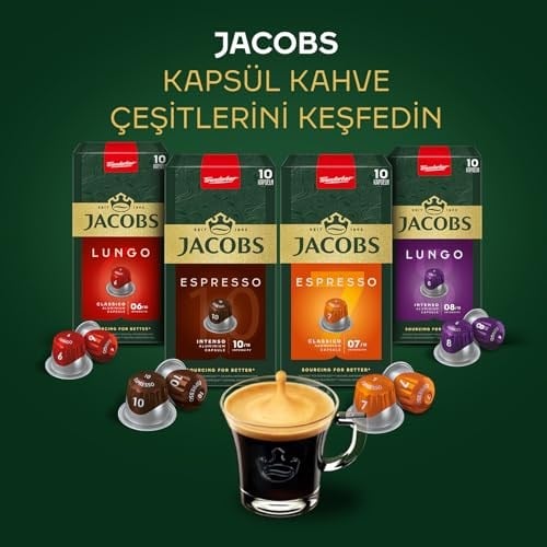 JACOBS - Lungo 6 Classico - Orta Yoğunluk - Hafif ve Kadifemsi - Espresso Kapsülleri - 10 alüminyum kapsül