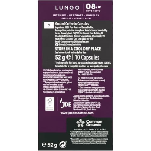 JACOBS - Lungo 8 Intenso - Yüksek Yoğunluk - Keskin ve Yoğun - Espresso Kapsülleri - 10 alüminyum kapsül