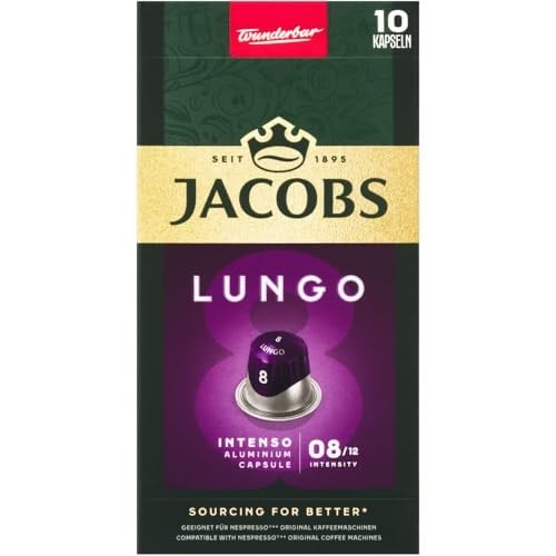 JACOBS - Lungo 8 Intenso - Yüksek Yoğunluk - Keskin ve Yoğun - Espresso Kapsülleri - 10 alüminyum kapsül