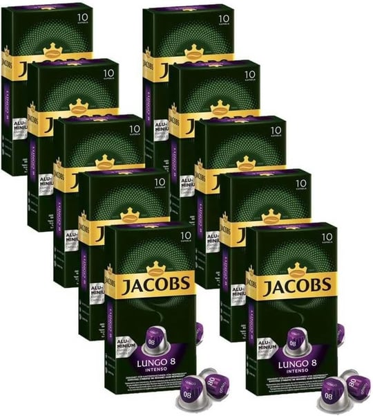 Jacobs Lungo Intenso 8 Kapsül Kahve 10 x 10 Paket (100 Adet) Nespresso Uyumlu