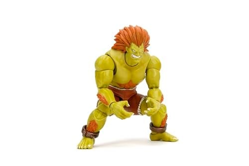Jada Street Fighter II Blanka Deluxe Aksiyon Figürü - 1:12 Ölçekli, Yüksek Mafsallı, Değiştirilebilir Eller ve Baş, Elektrikli Gök Gürültüsü Aksesuarı - 7 inç, Video Oyunu Koleksiyonluk