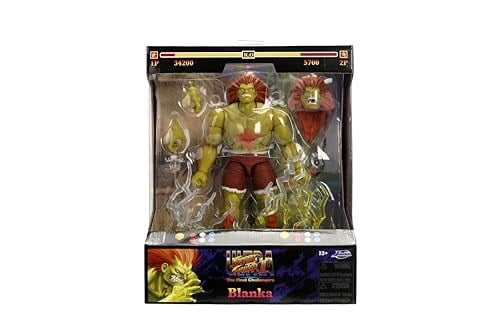 Jada Street Fighter II Blanka Deluxe Aksiyon Figürü - 1:12 Ölçekli, Yüksek Mafsallı, Değiştirilebilir Eller ve Baş, Elektrikli Gök Gürültüsü Aksesuarı - 7 inç, Video Oyunu Koleksiyonluk