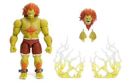 Jada Street Fighter II Blanka Deluxe Aksiyon Figürü - 1:12 Ölçekli, Yüksek Mafsallı, Değiştirilebilir Eller ve Baş, Elektrikli Gök Gürültüsü Aksesuarı - 7 inç, Video Oyunu Koleksiyonluk