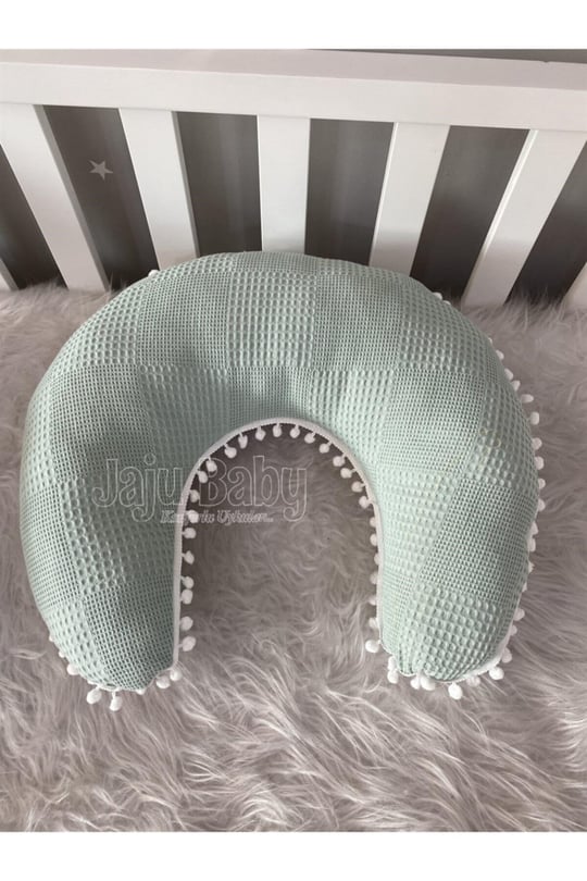 Jaju Baby Wafle Pike Kumaş Ceylan Tasarım Ponponlu Emzirme Yastığı - Destek Minderi
