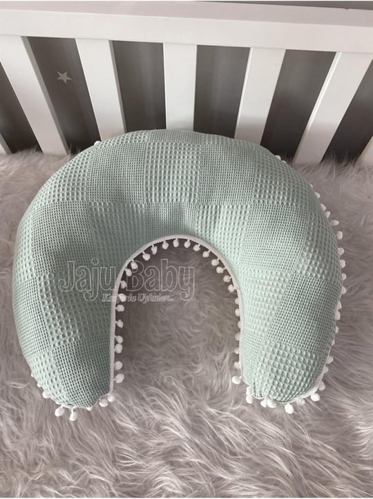 Jaju Baby Wafle Pike Kumaş Ceylan Tasarım Ponponlu Emzirme Yastığı - Destek Minderi