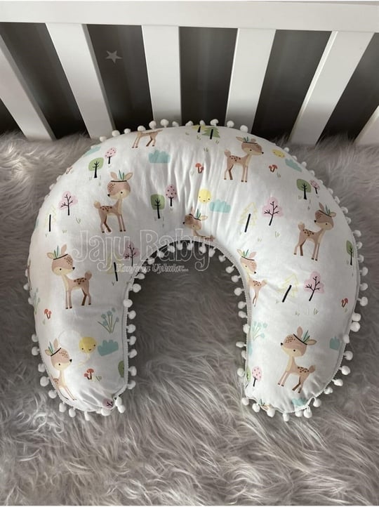 Jaju Baby Wafle Pike Kumaş Ceylan Tasarım Ponponlu Emzirme Yastığı - Destek Minderi