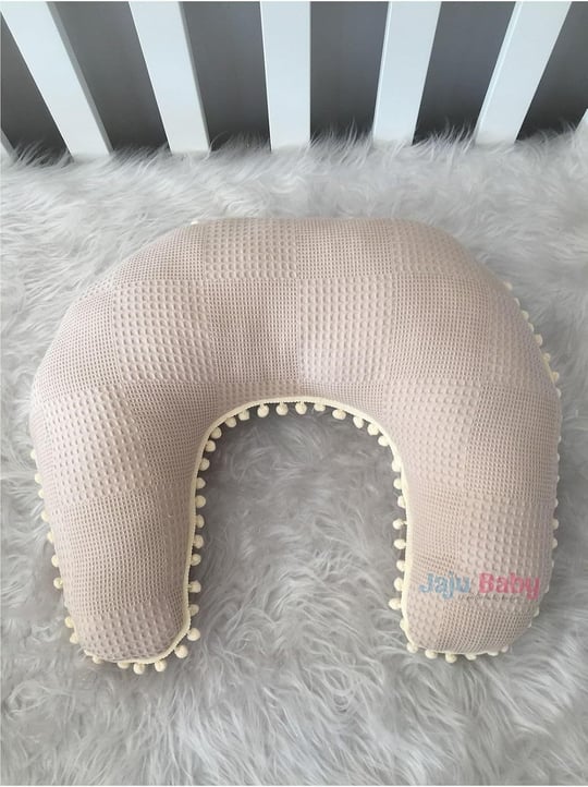 Jaju Baby Wafle Pike Kumaş Orman Müslin Tasarım Ponponlu Emzirme Yastığı - Destek Minderi