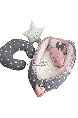 Jaju Babynest Gri Yıldızlı Lüx Ortopedik Baby Nest ve Emzirme Yastığı