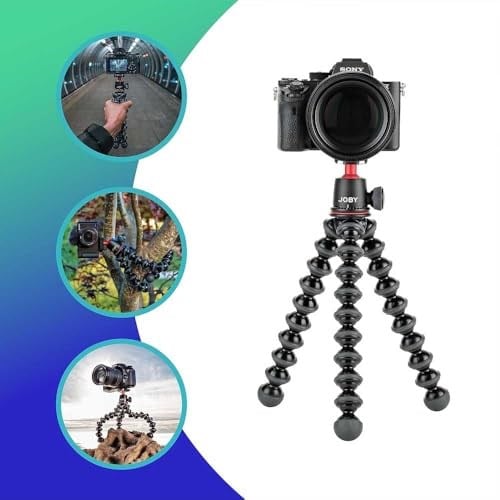 JOBY GorillaPod 3K Kit Esnek ve Hafif Tripod (DSLR, CSC ve Aynasız Kameralar için Küre Başlıklı, 3 kga Kadar Taşıma Kapasitesi), İtalyada Üretilmiştir, JB91507-BWW, Siyah