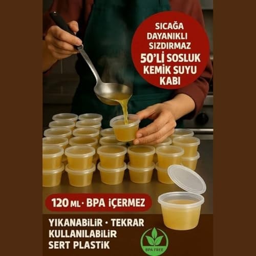 Jouis Saklama Kabı Sos 50 Adet 120 ml – 4 oz Kemik Suyu, İlik Suyu, Anne Sütü, Sos ve Püre Dondurucu Uyumlu Buzluk Kabı, Sızdırmaz Kapaklı (BPA İÇERMEZ - KALİTELİ)