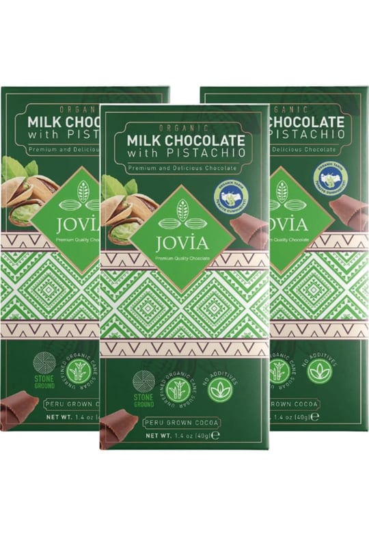 jovia premium quality chocolate Organik Sütlü Çikolata-antep Fıstıklı 3lü Avantaj Paket