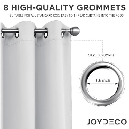 Joydeco Beyaz Perde 220 cm Uzunluğunda 2 Panel Seti, Isı Yalıtımlı Uzun Perde ve Perdeler 2 Burg, Oturma Odası Yatak Odası Penceresi için Oda Karartma Gromet Perdeleri (G132 x U 225 inç, Grimsi Beyaz)