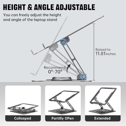 JOYEKY Masa için Dizüstü Bilgisayar Standı, 360° Dönebilen Tabanlı Ayarlanabilir Bilgisayar Standı, İşbirliğine Dayalı Çalışma için Ergonomik Dizüstü Bilgisayar Yükselticisi, Katlanabilir ve
