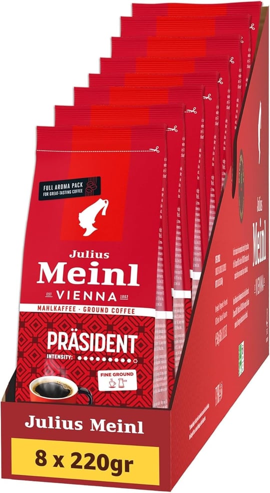 Julius Meinl President Blend Öğütülmüş Filtre Kahve, 220 Gram x 8 Adet