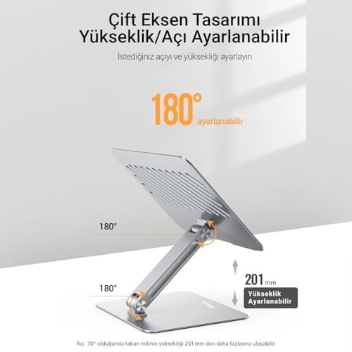 Juo Alüminyum Notebook Standı Yükseklik ve Eğim Ayarlı Ergonomik Metal Laptop Standı 11-17 inch arası notebook dizüstü bilgisayar standı, ayarlanabilir