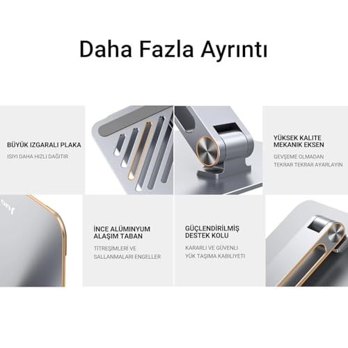 Juo Alüminyum Notebook Standı Yükseklik ve Eğim Ayarlı Ergonomik Metal Laptop Standı 11-17 inch arası notebook dizüstü bilgisayar standı, ayarlanabilir