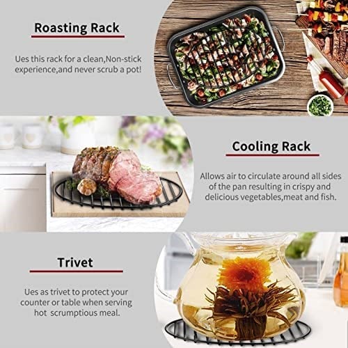 JY COOKMENT Entegre ayaklı kızartma rafı, soğutma kurutucu, emaye kaplamalı mutfak rafı, PTFE içermez, pişirme, kavurma, kurutma, ızgara, bulaşık makinesinde yıkanabilir (25,4 cm x 16,5 cm)