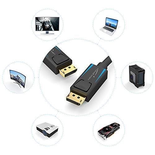 KabelDirekt - 8K / 60Hz DisplayPort Kablosu 1.4 - 2 m - Oyun bilgisayarları/dizüstü bilgisayarları, 4K / 8K oyun monitörleri ve ultra hızlı 144Hz / 165Hz / 240Hz için boşluksuz korumalı DP kablosu