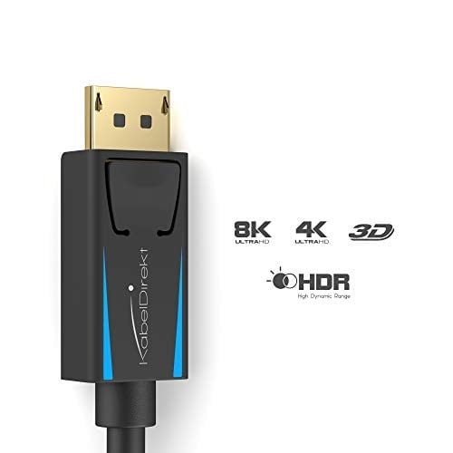 KabelDirekt - 8K / 60Hz DisplayPort Kablosu 1.4 - 2 m - Oyun bilgisayarları/dizüstü bilgisayarları, 4K / 8K oyun monitörleri ve ultra hızlı 144Hz / 165Hz / 240Hz için boşluksuz korumalı DP kablosu