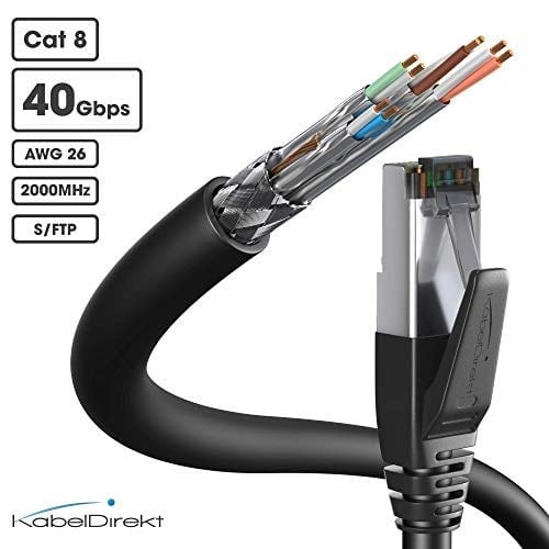 KabelDirekt – Cat 8 ağ kablosu, 40 Gigabit, esnek ve kırılmaz yapı – 10m (LAN kablosu/Ethernet kablosu, maksimum fiber hızı iletir ve oyun/PS5/Xbox için uygundur, RJ45 fiş)