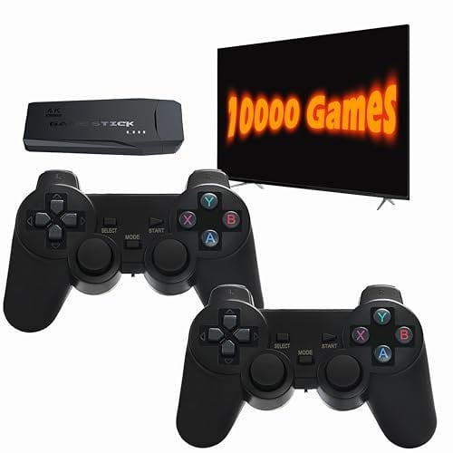 Kablosuz Retro Oyun Konsolu, Tak ve Çalıştır Video Oyun Çubuğu Dahili 10000+ Oyun, 9 Klasik Emülatör, Çift 2.4G Kablosuz Kumandalı TV için 4K Yüksek Çözünürlüklü HDMI Çıkışı