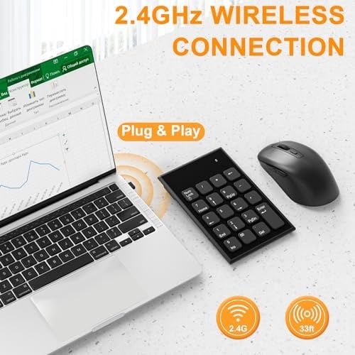Kablosuz sayı pedi ve fare, 19 tuşlu taşınabilir ultra ince 2,4 GHz 10 tuş USB tuş takımı ve 3 ayarlanabilir DPI sessiz fare seti, dizüstü bilgisayar, dizüstü bilgisayar, masaüstü,
