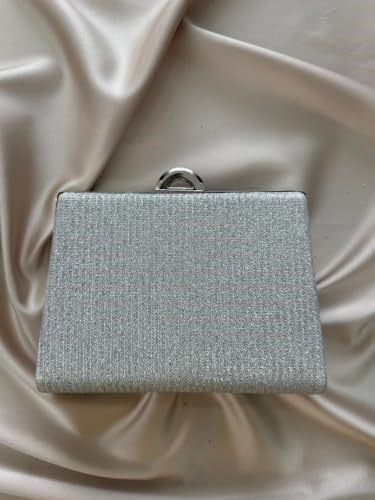 Kadın Gümüş Simli Abiye, Clutch Gece Çantası