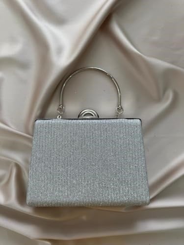 Kadın Gümüş Simli Abiye, Clutch Gece Çantası