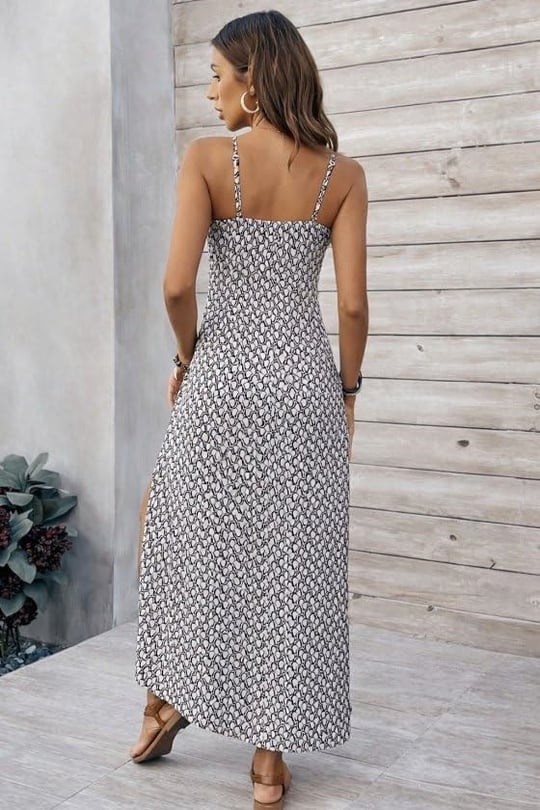 Kadın Ip Askılı V Yakalı Yırtmaçlı Uzun Süprem Elbise - Seçenekler: 2XL-3XL, S-M, L-XL