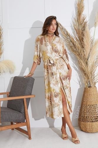 Kadın Kısa Kol Uzun Bej Kimono C9T5N651