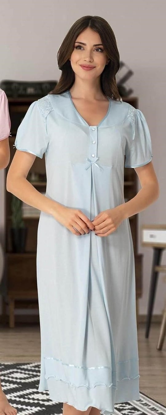 Kadın Mavi Hamile Lohusa Gecelik, 2XL, EF8023EFR-19804IGP270283