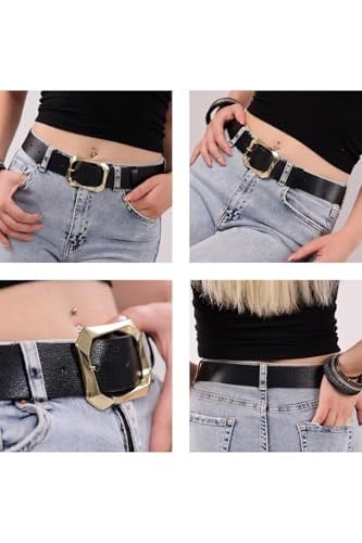 Kadın Moda Gold Renk Tokalı, Tek parça yumuşak hakiki deri Koyu Kahverengi kemer, Genişlik 3.8 cm